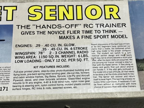SIG Kadet Senior Trainer.   Classic RC Trainer Kit  (Code 202) - Image 3