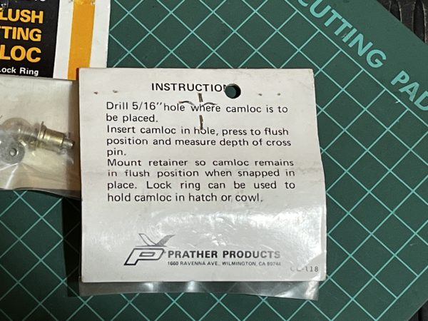 Camlock Flush Fittings For Cowl or Hatch. (Code 414) - Image 2
